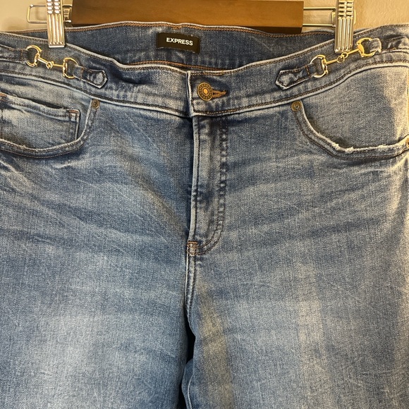 Express 70s Flare Jeans 12R Mid Rise Horsebit Detail Boho Western Retro Denim - Picture 4 of 7